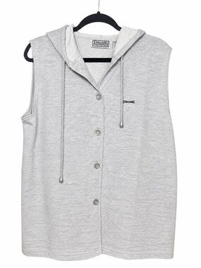 Spalding Sleeveless Hooded Button-Up Top Vest Light Gray Vintage Y2K Hoodie Tee